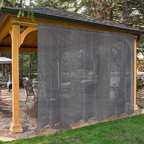 SpaceDresser Cortinas traslúcidas impermeables de color blanco para exteriores para patio 2 paneles de cortina transparente con bolsillo para barra