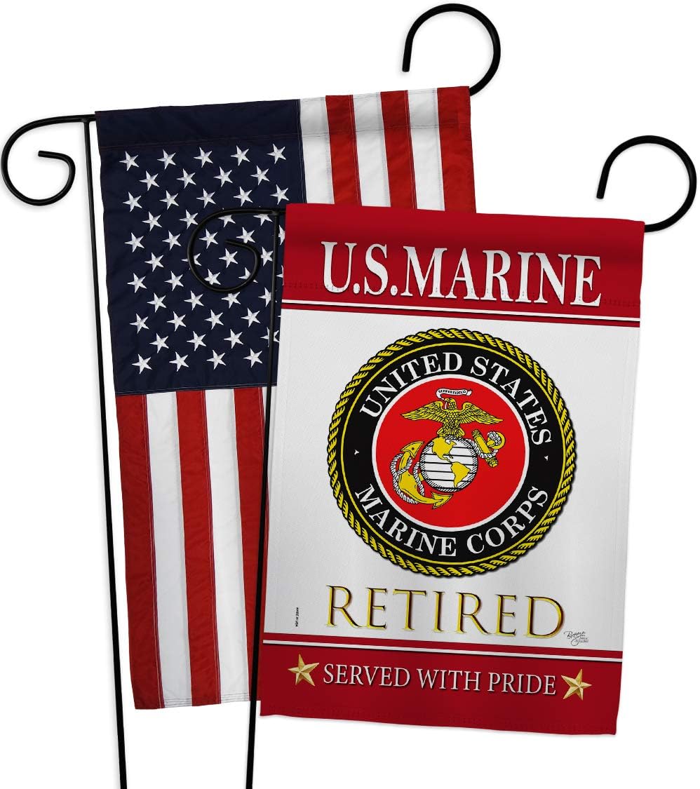 US Marine Retired Garden Flags Pack Armed Forces Corps USMC Semper Fi United State American Military Veteran Retire Official USA Applique Small Gift Yard House Banner Double-Sided Made In 13 X 18.5