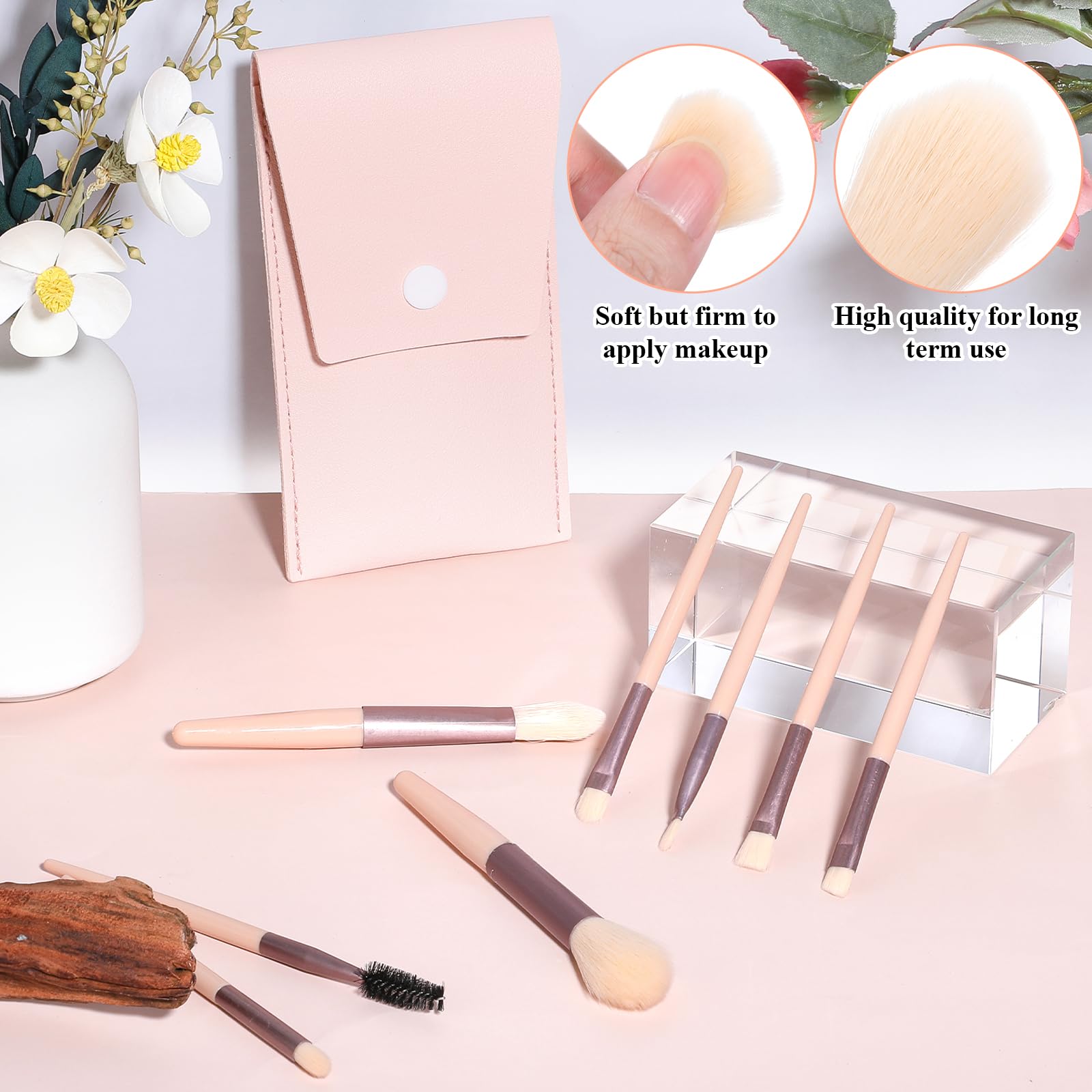 Juego de 24 brochas de maquillaje de viaje, mini brochas de maquillaje, brochas de maquillaje en ángulo para mujeres y niñas, regalo de boda (rosa polvo)