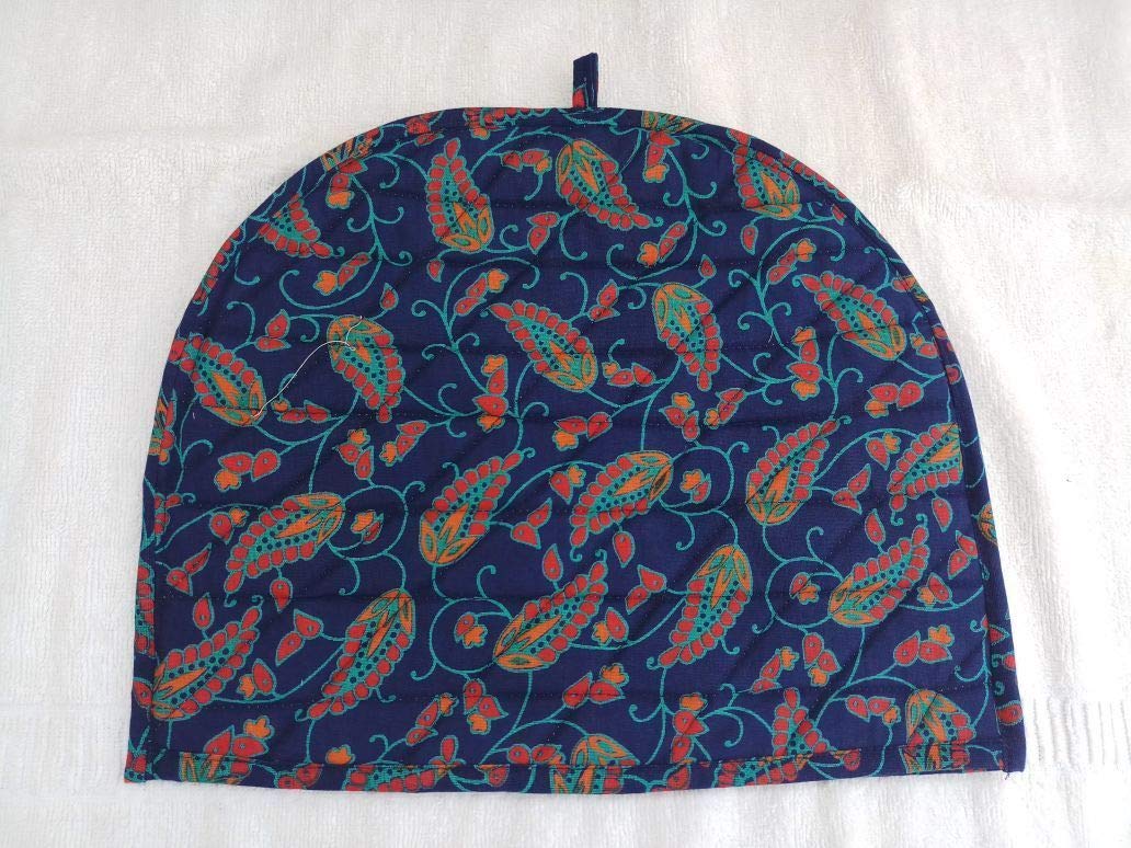 Indian Mandala Cotton Handmade Navy Blue Tea Cozy Elephant Mandala Printed Abstract Tea Pot Decor Cover Traditional Tea Quilt Floral Warmer 14x11 Inch