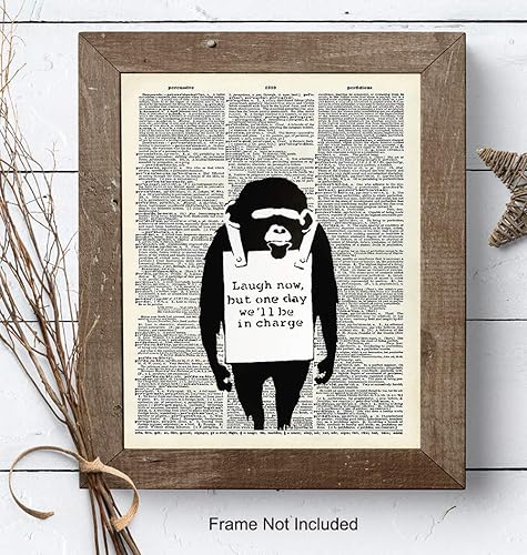 Miniatura 7 de Banksy Graffiti Dictionary Art - Póster de chimpancé de mono Laugh Now - Mural de calle de 8 x 10, decoración de pared urbana, dormitorio o