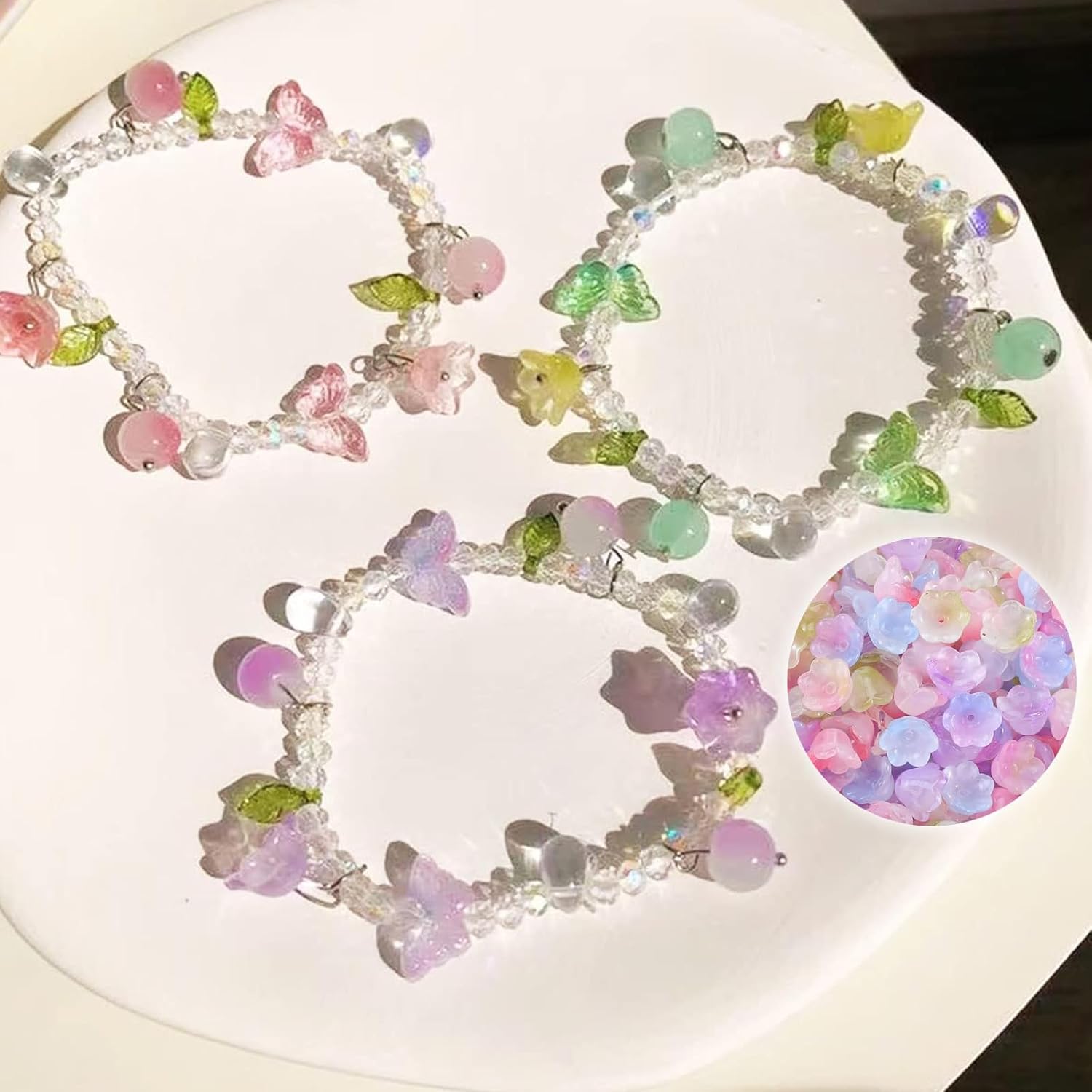 350 Mixed Color Flower Glass Beads, Czech Crystal Glass Beads, Suitable for DIY Bead Projects Using Mixed Crystal Glass Beads, Bracelets, Necklaces, Earrings. - Image 2