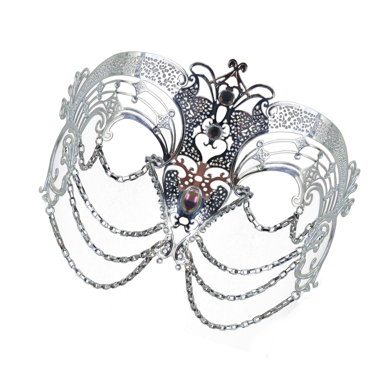 Kmgdm Women's Silver Rhinestones Masquerade Metal Tassels Masquerade Party Eye For Wedding Masquerade Halloween Cosplay