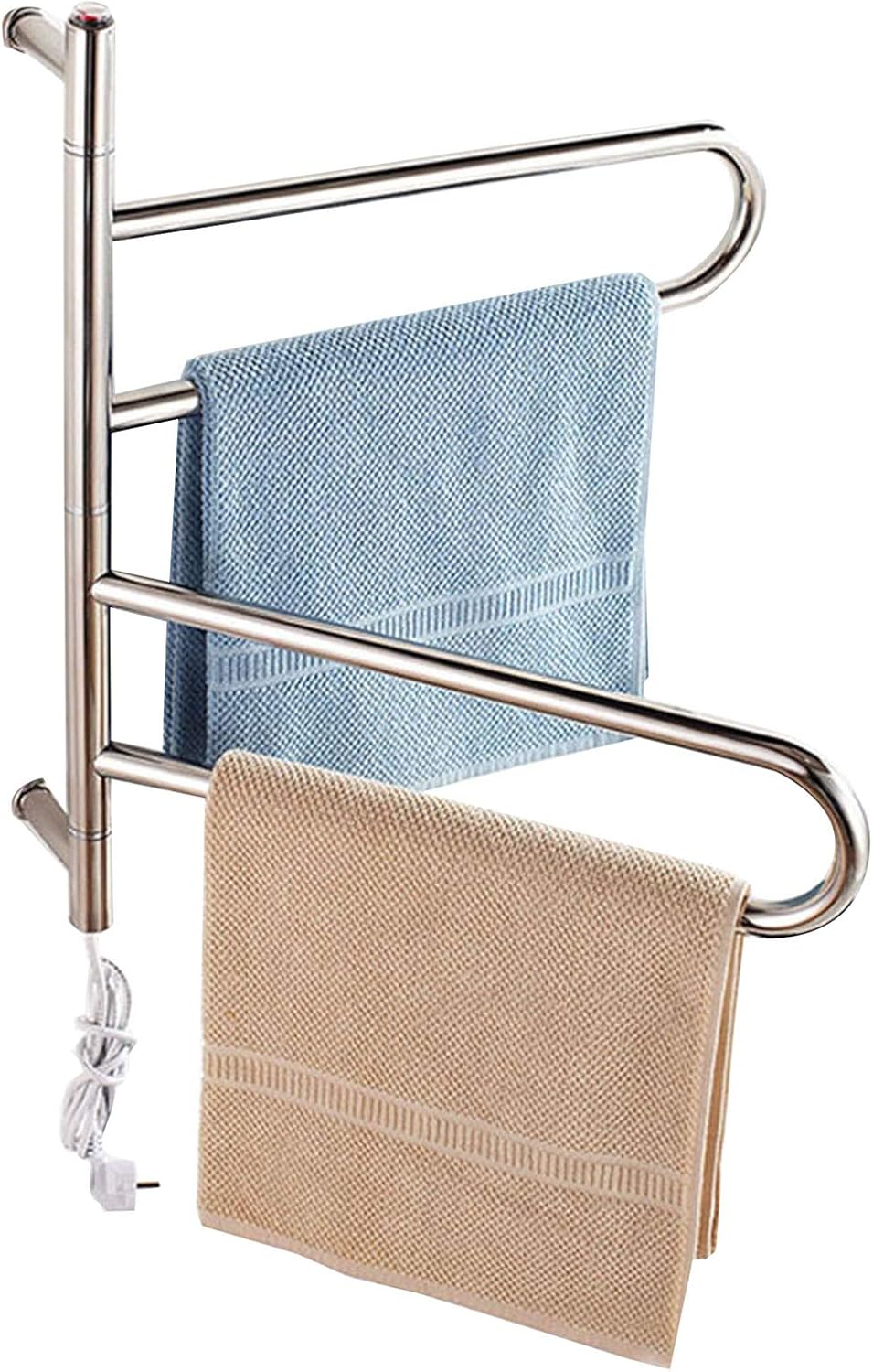 U-Shaped Towel Warmer,180°Rotatable Bathroom Heated Towel Heater,Wall Mounted 4 Bars Drying Rack Plug in