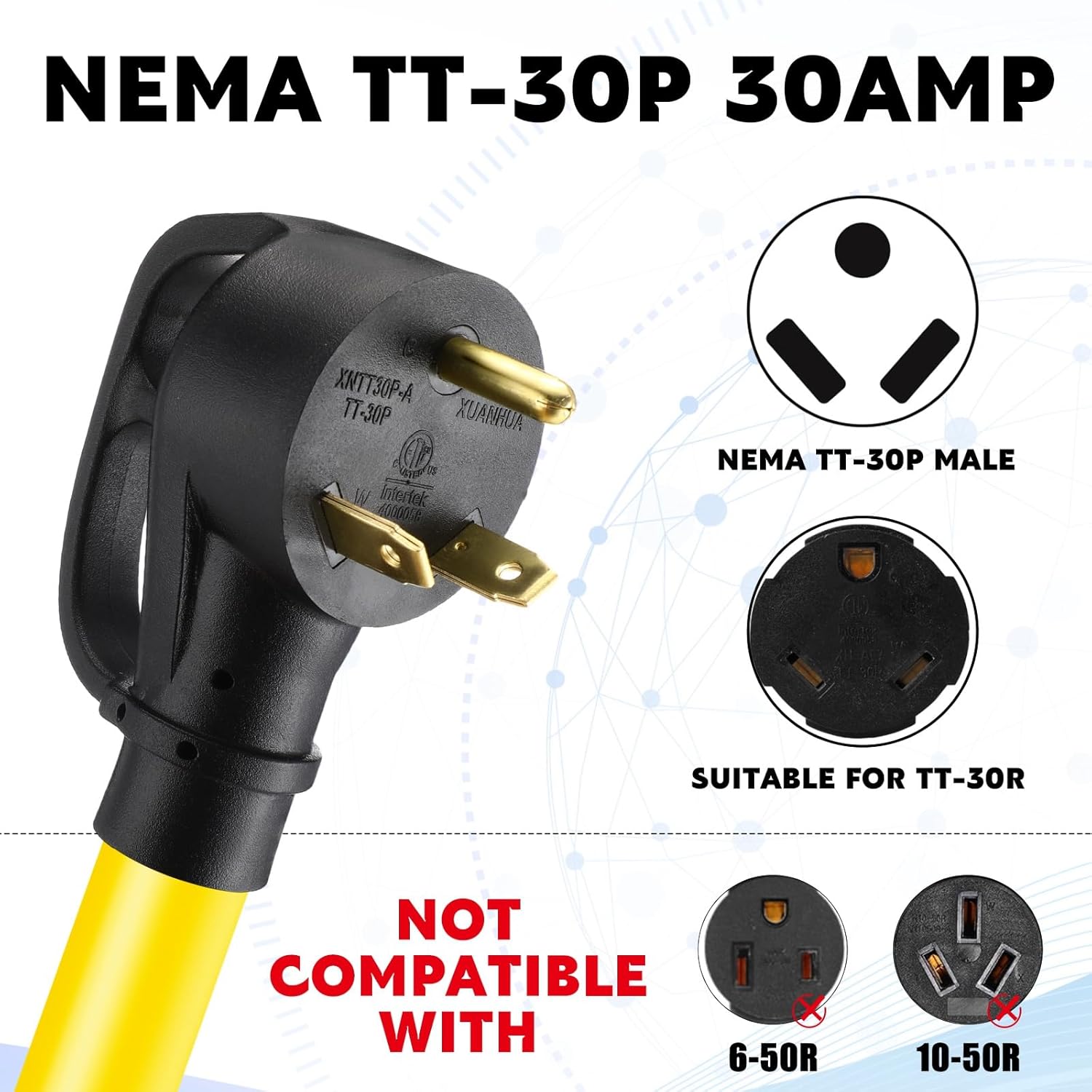 Tellegloww 10Feet TT-30P to 6-50R Welder Adapter Extension Cord Compatible with NEMA, 30Amp to 50Amp 3 Prong Generator RV to 3 Prong Welder Adapter, STW 10 AWG/3C, 250V 7500 Watt, ETL Listed
