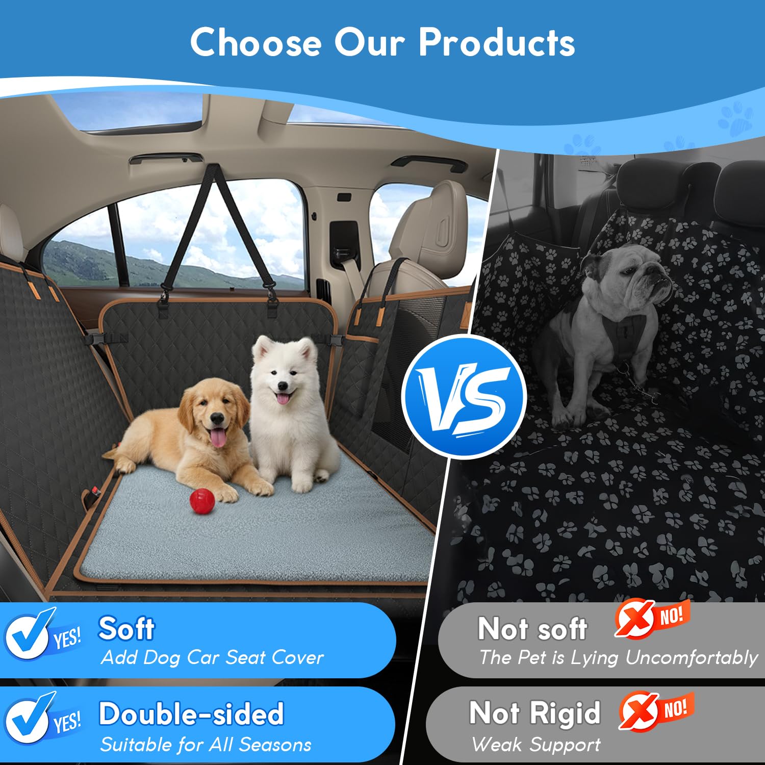 MyeMdan Coprisedile Auto per Cani e una Morbida Coperta, Impermeabile, Antigraffio, con 8 Robuste Tavole in Legno Duro Per la Maggior Parte Delle Auto, SUV, Nero