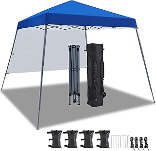 Yaheetech Pop Up Gazebo 3x3M with 1 Side Panel, Portable Backpack Bag, 4 Sandbags, 4 Ropes & 8 Stakes, Slant Leg, Blue