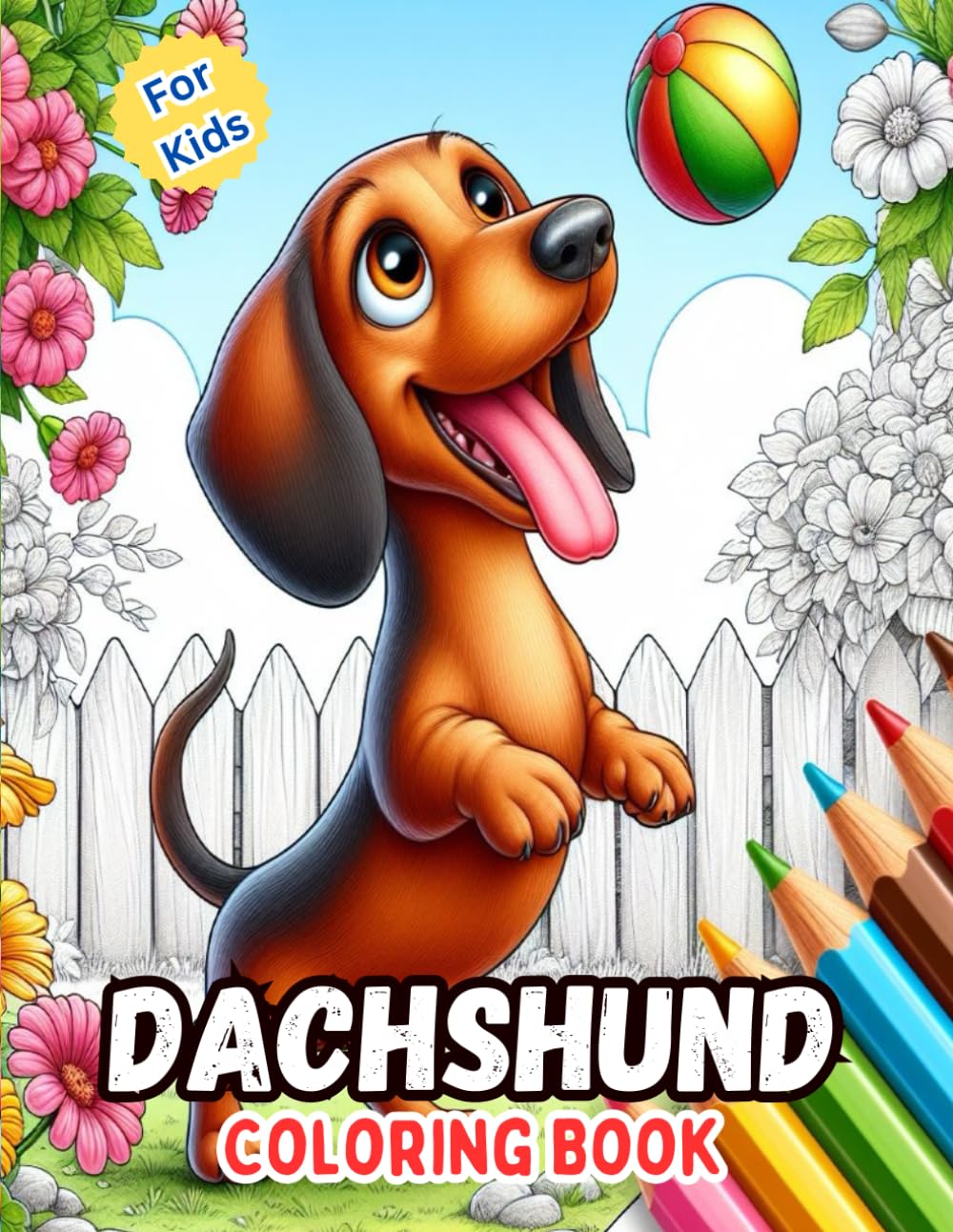 Dachshund Coloring Book For Kids: Fun Dogs Colouring Pages in Cute Style With Dachshundss for Girls & Boys - Stress Relief and Relaxation