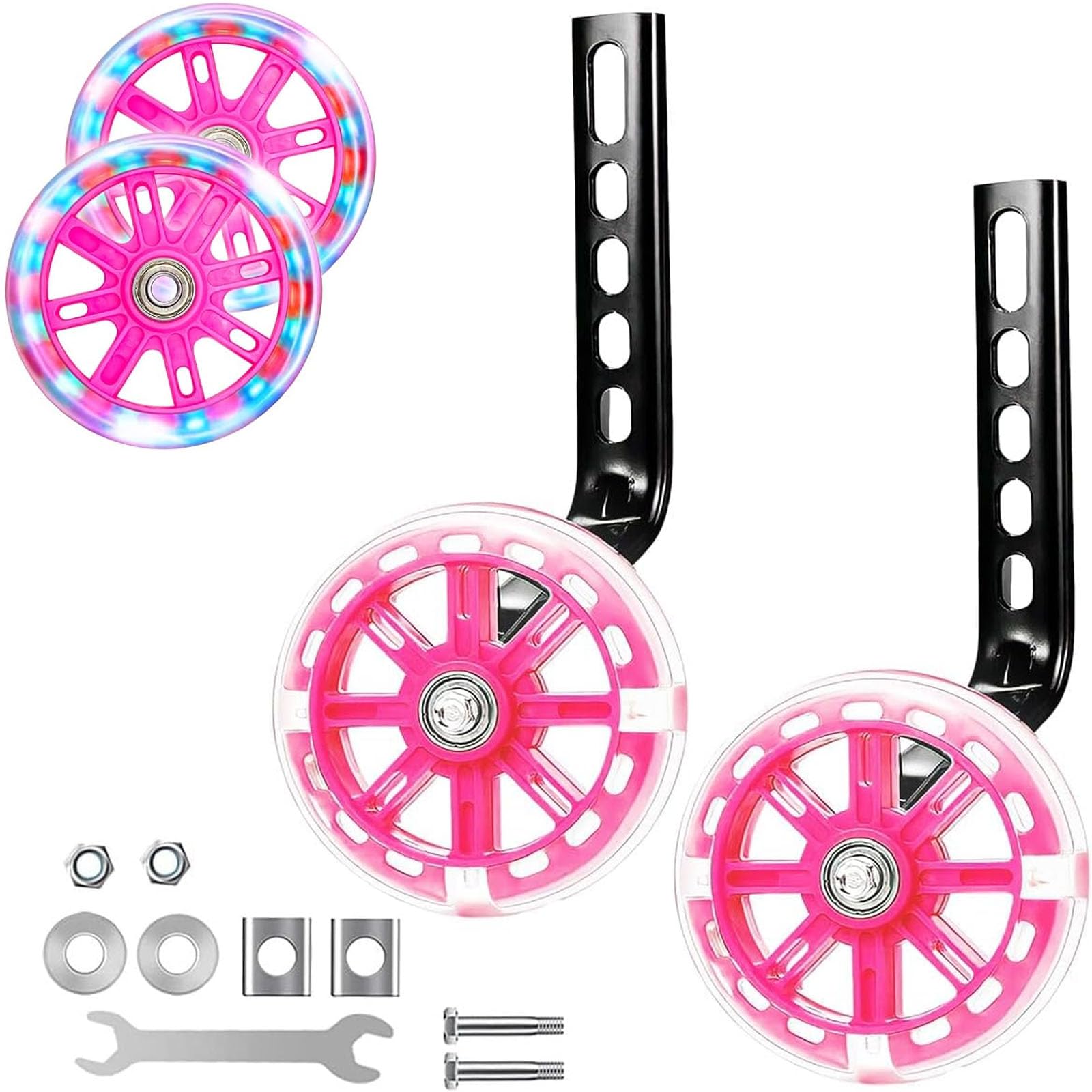 2 Pieces Stabilisers for Childs Bike, 11cm Pink Kids Stabilisers for Bikes,Light-Up Bicycle Wheel Universal Stabilizer,Adjustable Support Bike Wheels Stabilisers,for 12/14/16/18/20 Inch Bicycles