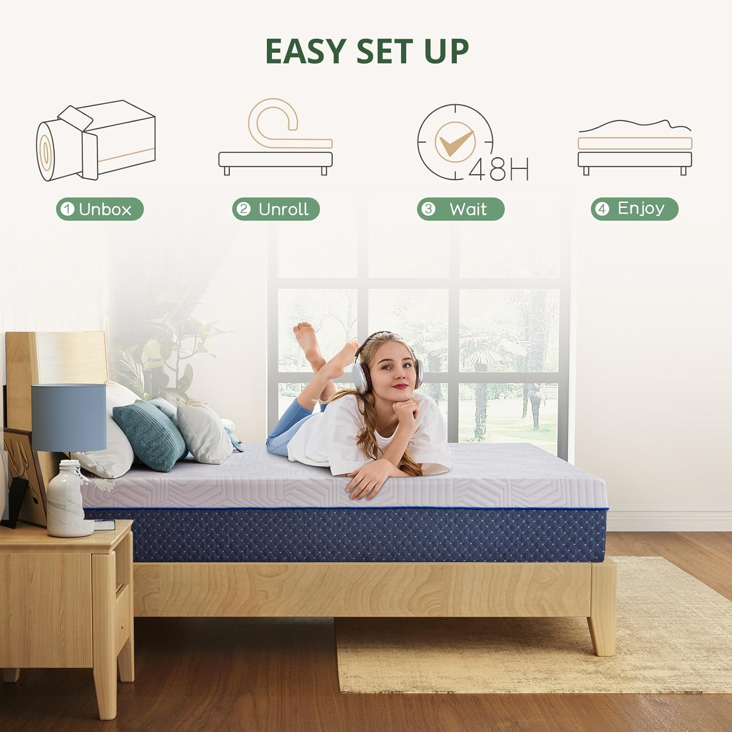 10" Twin Green Tea Gel Memory Foam Mattress with Removable Washable Cover, Medium Firm, Bed in a Box, CertiPUR-US Certified, Apartment Essential
