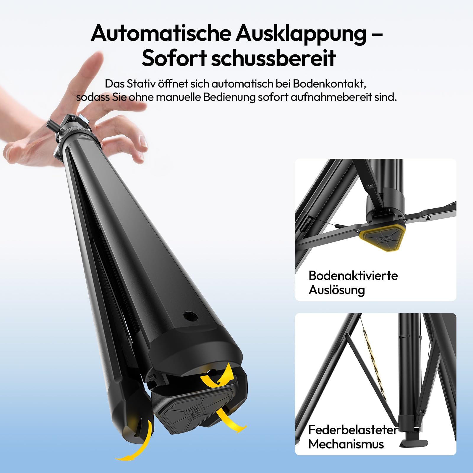 ULANZI MT93 Universelles 1/4'' Kamera Stativ Lichtstativ [Automatisch Ausklappend] 160cm Alu, Uka Schnellwechsel, 360° Kugelkopf, 5KG Traglast für Kamera, Licht, Livestream, Outdoor (Schwarz)