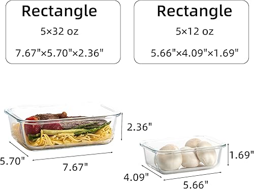 Miniatura 2 de C CREST Contenedores herméticos de vidrio para almacenamiento de alimentos con tapas de bloqueo, 5 grandes (32 onzas) y 5 pequeños (12 onzas), a