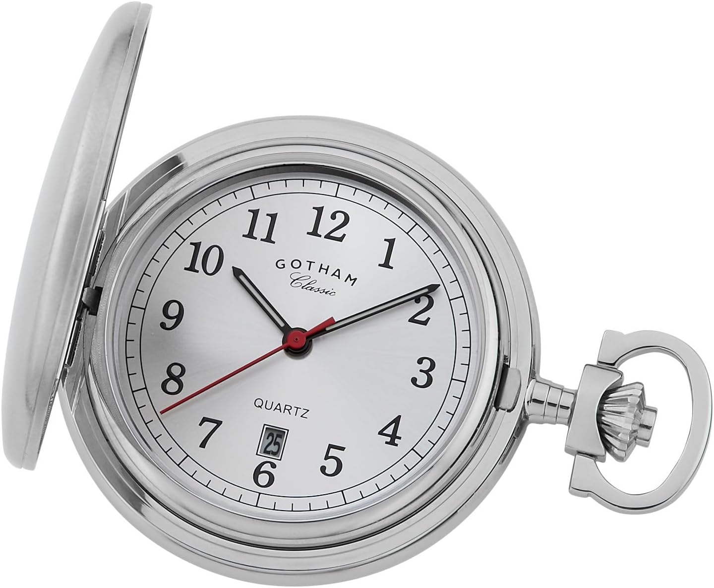Gotham Men's Classic Stainless Steel Analog Quartz Date Covered Pocket Watch # GWC14125S