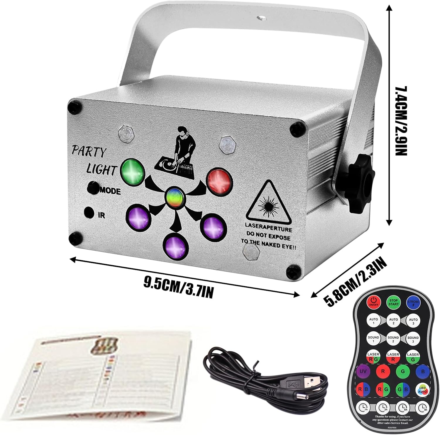 Mini USB-Powered 60-Patterns 240 Conbination Effects Stage Light Party Light UV & RGB Backlight Remote Control for Indoor Events, Birthdays, Halloween, Karaoke, Club