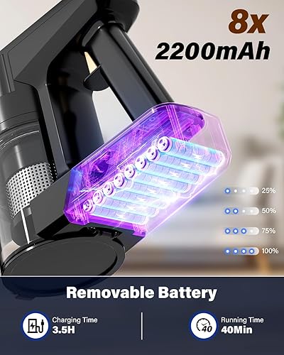 Miniatura 5 de Aspiradora inalámbrica, 450 W45 KPA, aspiradora de mano ligera con pantalla LED, aspiradora recargable para el hogar, madera dura, alfombras, pelo