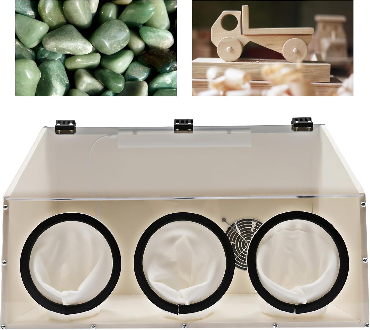 Table Polisher Box,3 Holes Electric Grinding Polisher Box,Fully Enclosed -Proof Box,Grinder Power Tool,Reduce Noise and -Proof,Suitable for Polishing and Engraving Operation