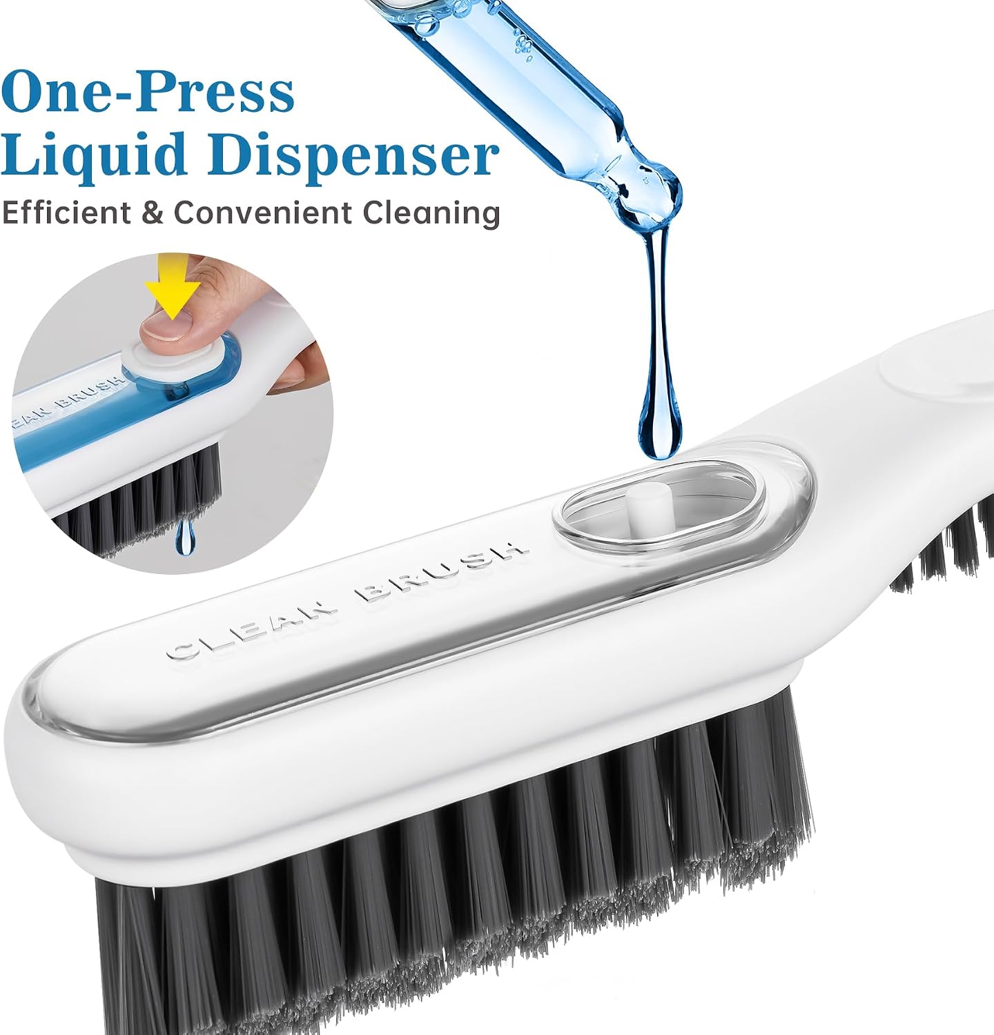 NiHome 2-Pack Liquid-Filled Crevice Cleaning Brush for Bathroom, Multi-Functional Gap Cleaning Brushes for Window, Hard Bristle Brush with One-Press Liquid Dispensing, Extended Handle for Home Use