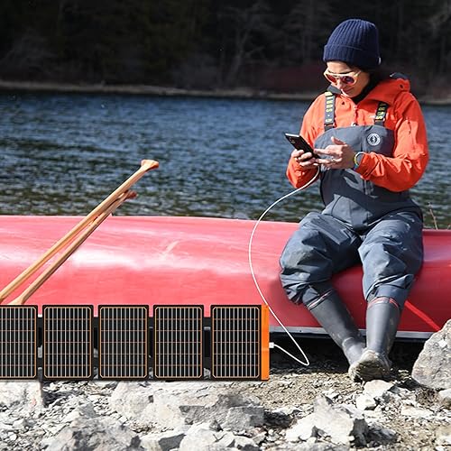 Miniatura 5 de FlexSolar Cargadores de paneles solares portátiles de 60 W con PD3.0 USB-C, QC3.0 USB-A y salidas de CC plegables IP67 impermeable para campamento
