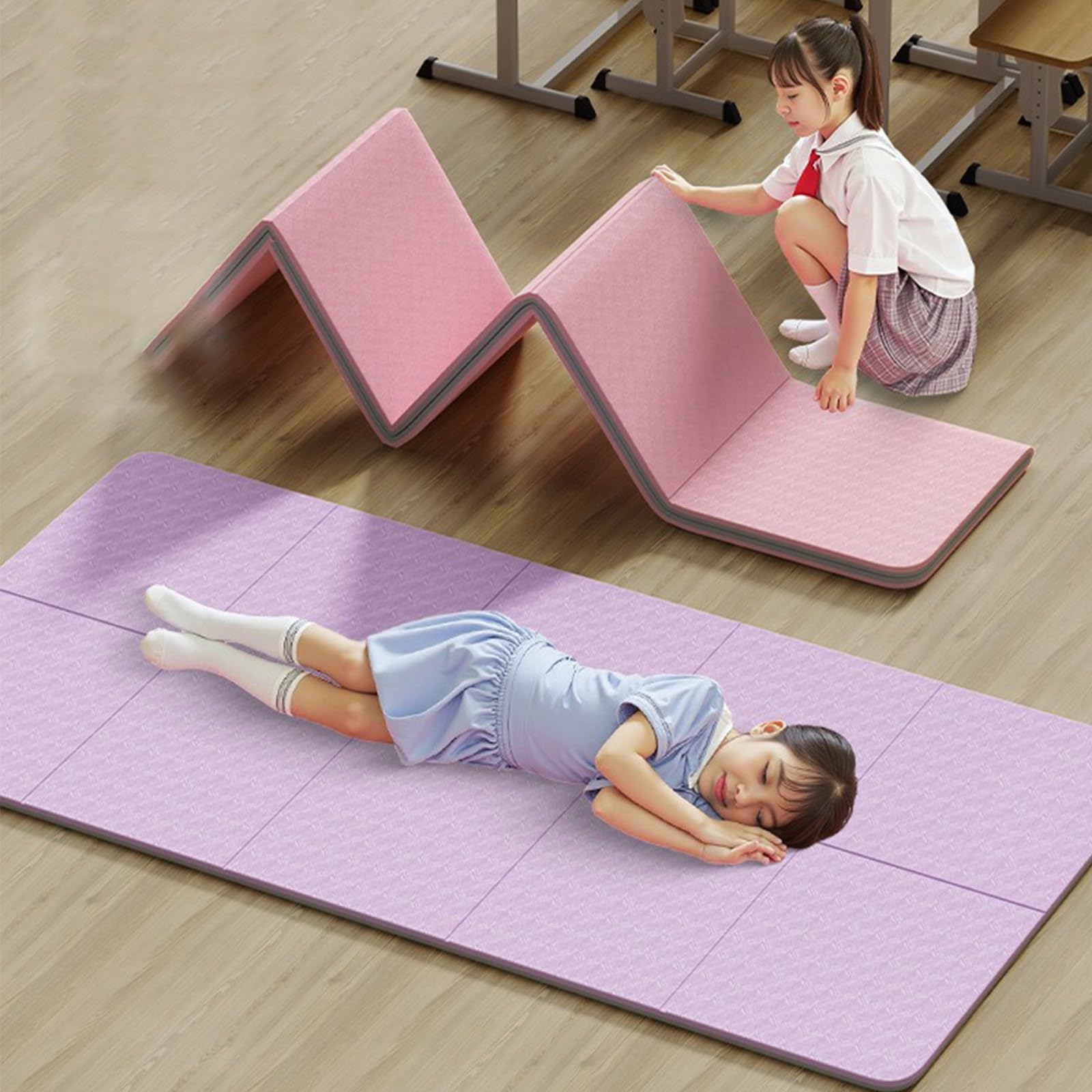 Esterilla de Yoga Plegable,Tapete Antideslizante Para Fitness de 6 Mm,Colchoneta Ligera Pilates,Esterilla Gimnasia PortáTil,para Viajes Casa Entrenamiento,con Bolsa Almacenamiento
