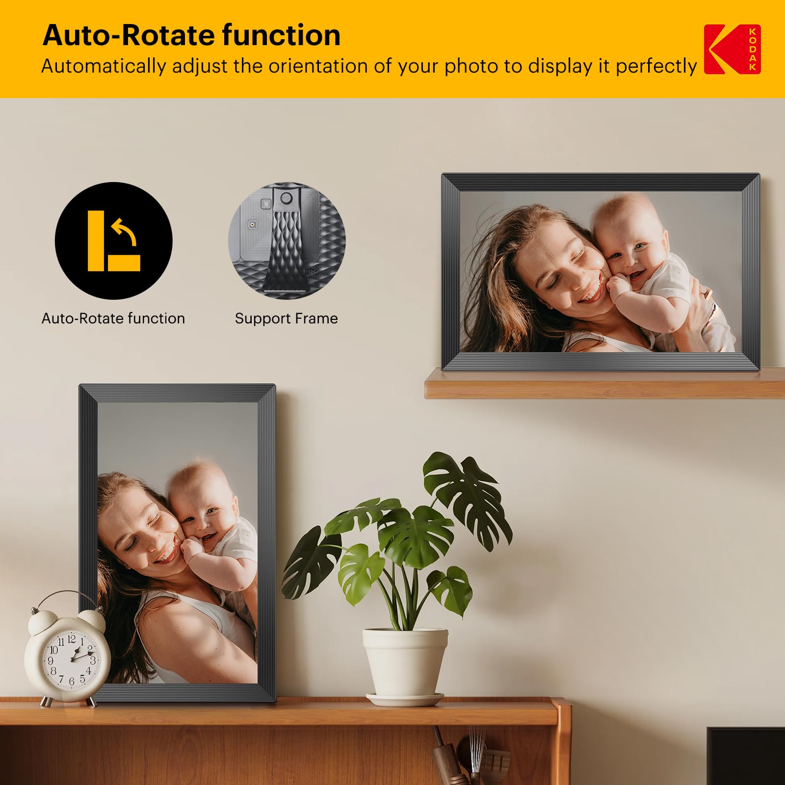 KODAK Cyfrowa ramka na zdjęcia Wi-Fi 15,6", ekran dotykowy HD IPS, elektroniczna ramka na zdjęcia z pamięcią 32 GB, automatyczne obracanie zdjęć, udostępnianie zdjęć lub filmów w dowolnym miejscu za