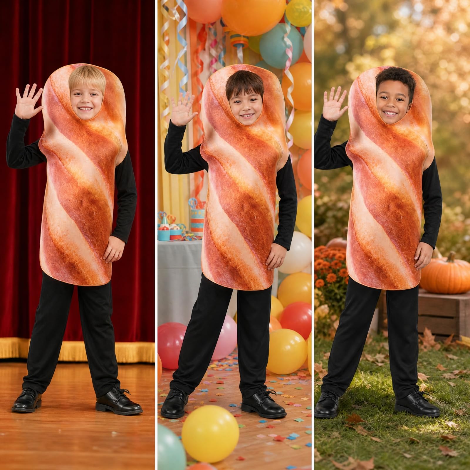 kowaku Travestimento Pane Tostato Confortevole Costume a Forma di Pane Leggero Travestimento con Maniche e Gambe Nere per Recite Scolastiche
