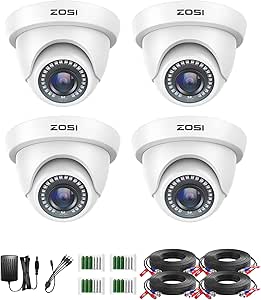 ZOSI 4 Pack 2.0MP HD 1080P Security Cameras Kit TVI/CVI/AHD Indoor Outdoor 80ft Day Night Vision CCTV Dome Home Cameras For 720P/1080N/1080P/5MP/4K HD-TVI AHD CVI Analog DVR Systems(White)