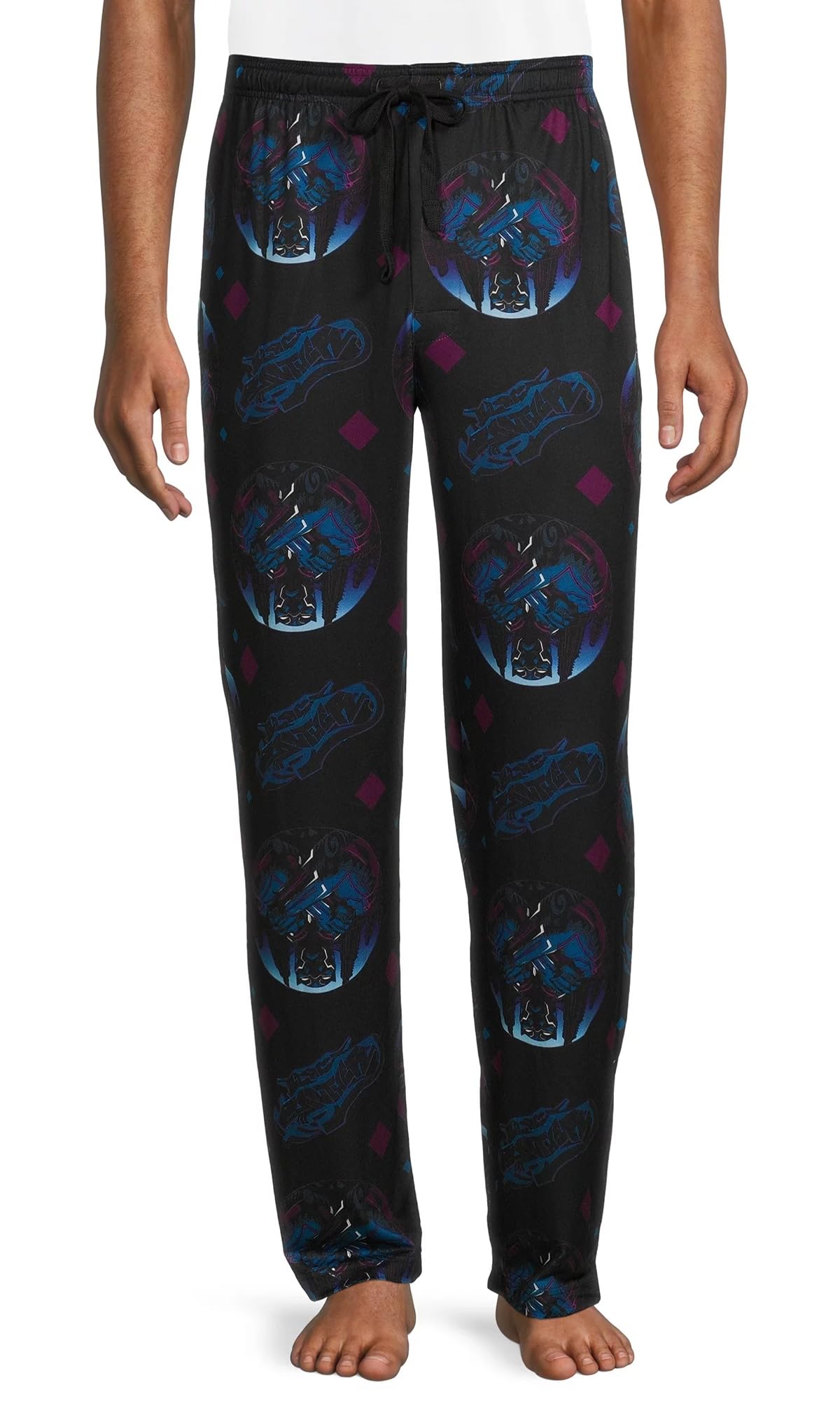Marvel Men's Black Panther Allover Scene Sateen Soft Touch Lounge Sleep Pajama Pants