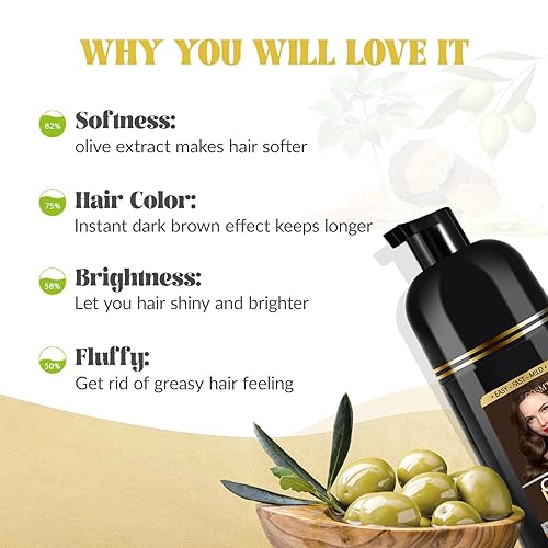 Miniatura 6 de YOURTONE Champú de tinte para el cabello castaño natural 3 en 1, champú para teñir el cabello para hombres y mujeres, champú de tinte para el