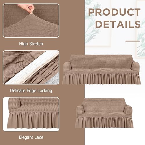 Miniatura 3 de Juego de 2 fundas de sofá para sofá, funda de sofá con falda, duradera, lavable, de alta elasticidad, fundas de muebles para sofá, sofá biplaza y