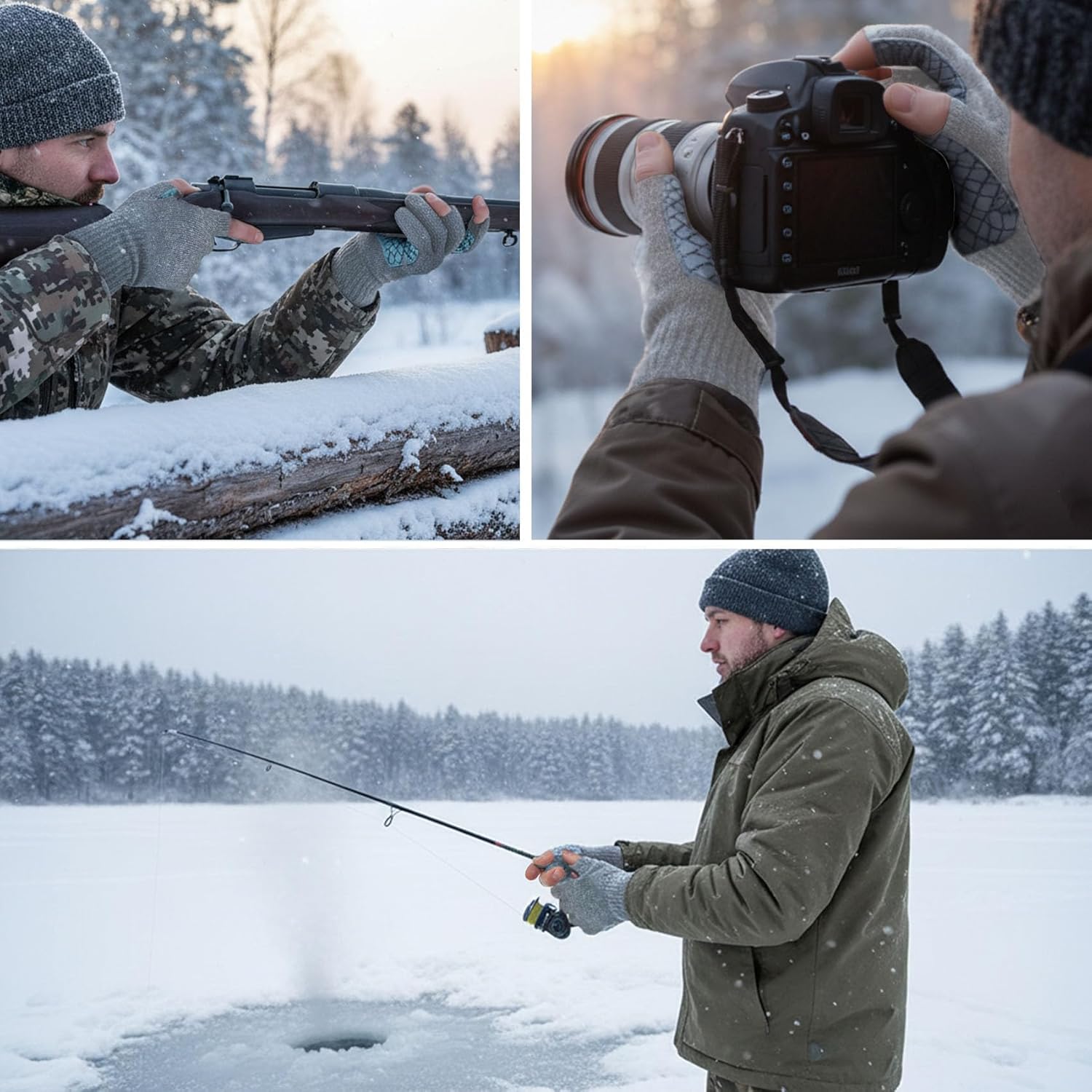 Riverruns Wool Fishing Gloves, 3-Cut Fingerless Winter Warm Gloves Men Women for Ice Fishing, Photography, Hunting & Hiking - Image 5