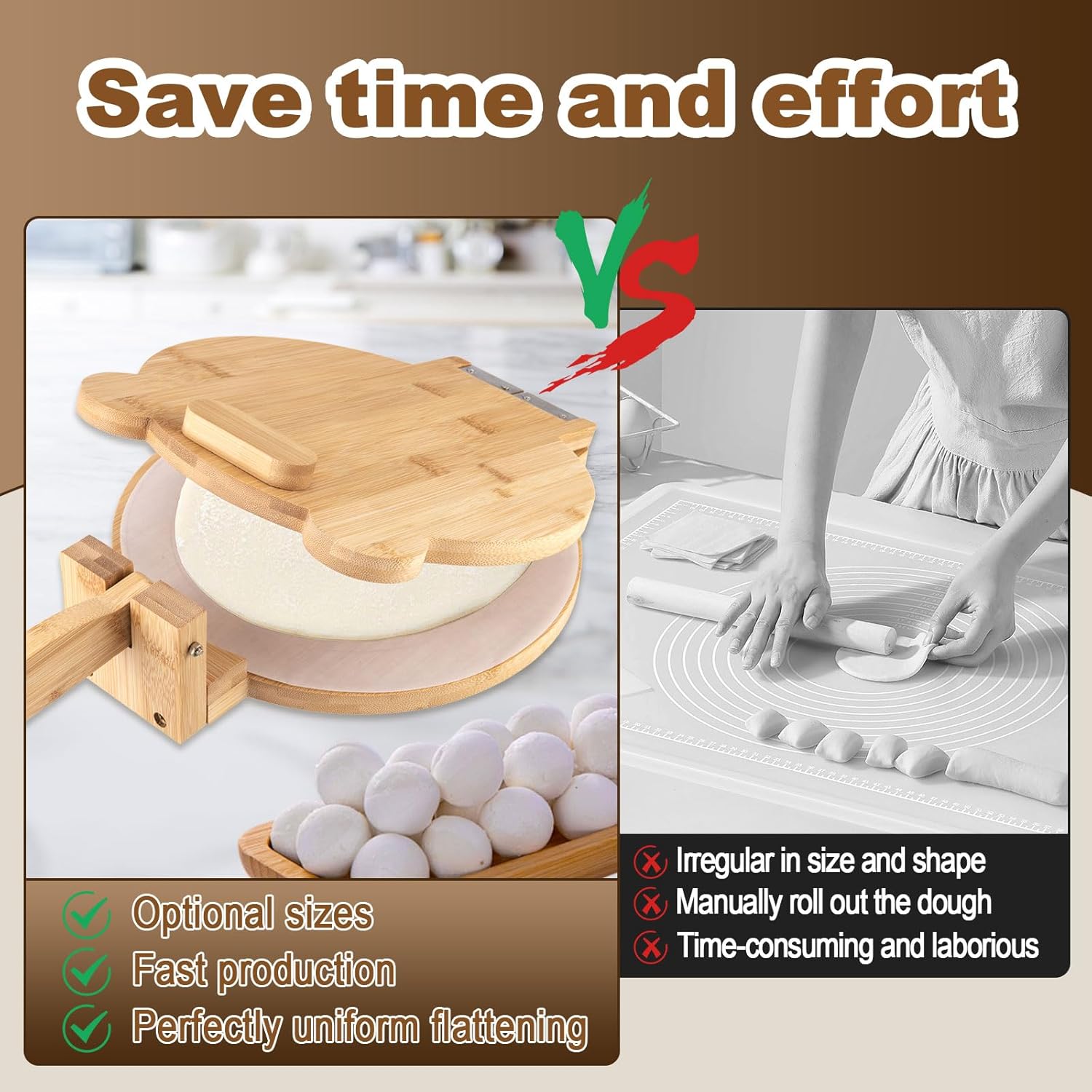 Bamboo Tortilla Press 10 inch - Mexican Tortilla Maker with 100 Parchment Papers | Homemade Flour & Corn Tortillas, Tortillera, Pataconera, Dough Press for Easy Cooking