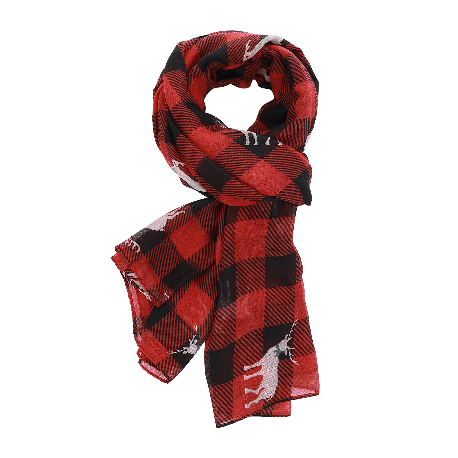 Echarpe De Noël Pour Femme Avec Impression De Renne Et Motif à Carreaux Doux Et Chauds