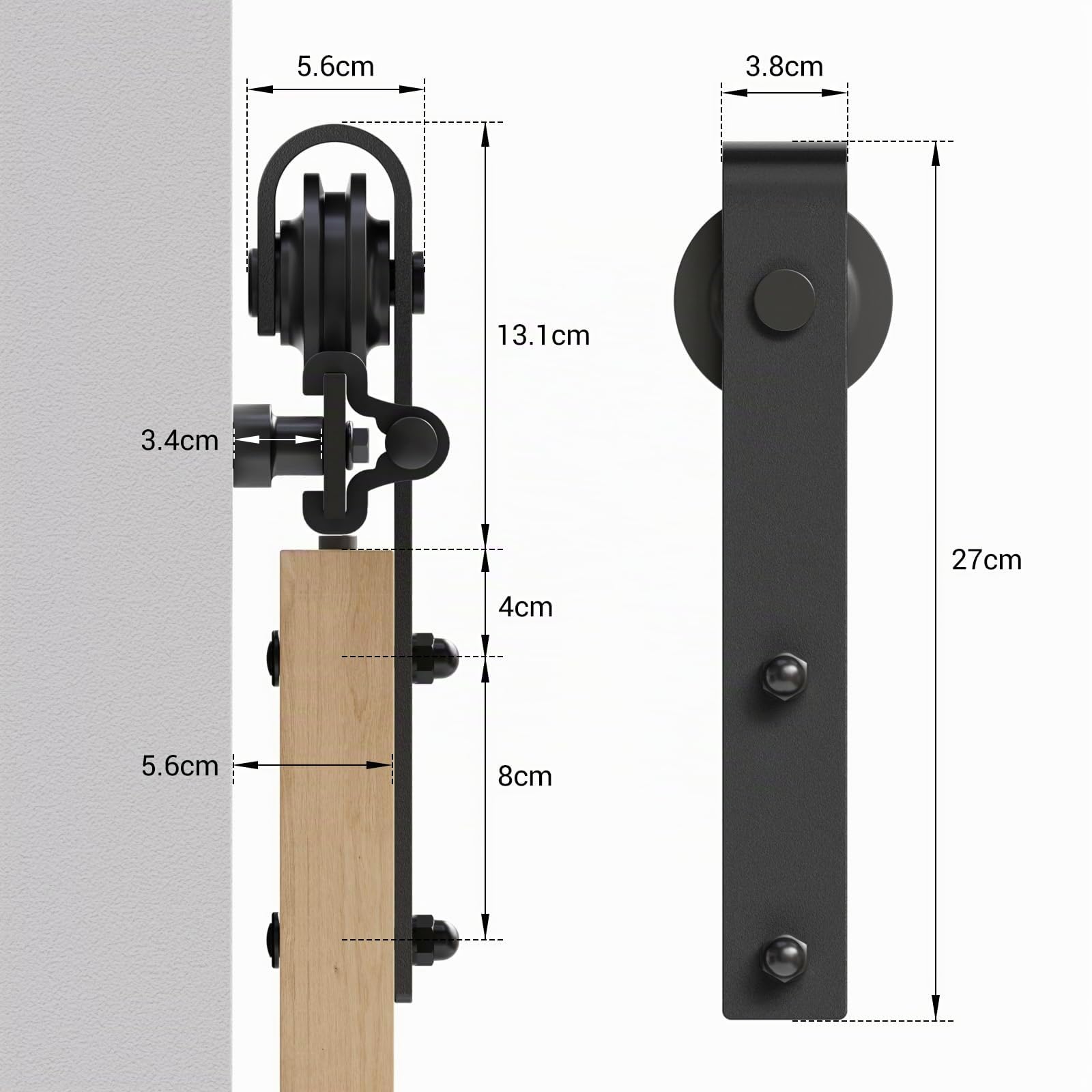 11FT/335cm Noir Grange en Bois Double Ensemble de Hardware porte coulissante en acier Barn Bois Double porte coulissante matériel Track Rolller