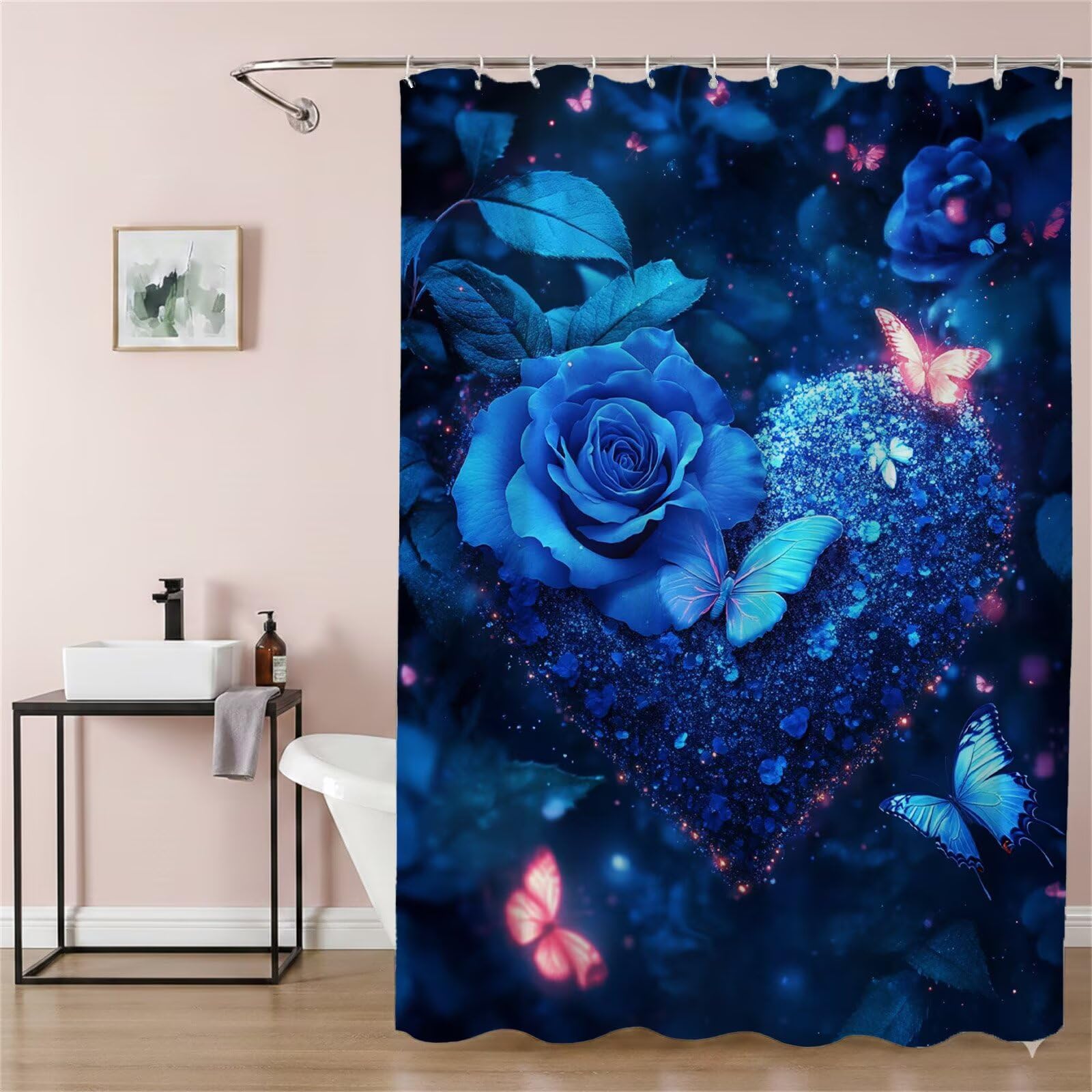 Rideau de douche bleu 90x180 cm imperméable en polyester lavable avec crochets Rêve 9Q-313