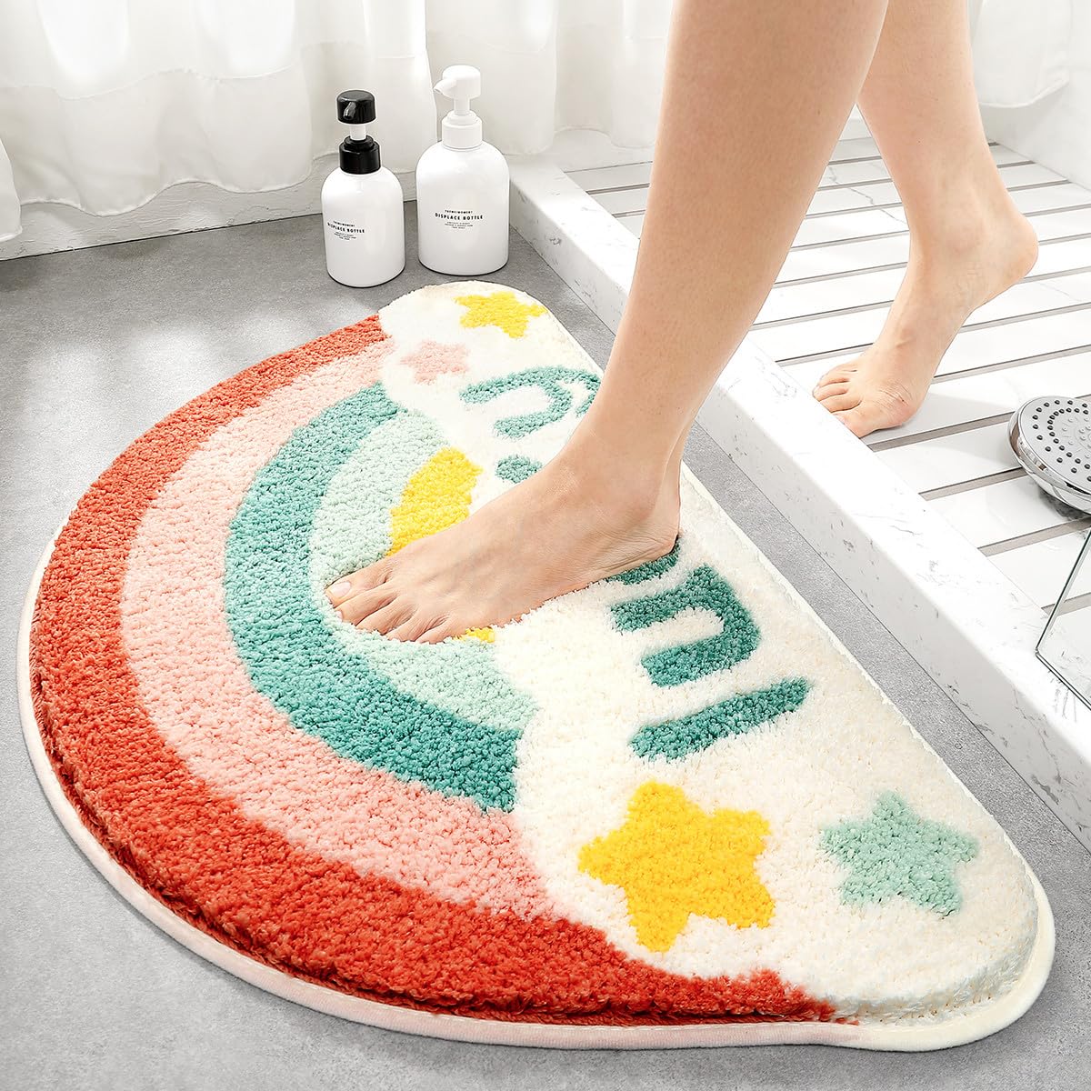 Loismood Cute Rainbow Bathroom Mat Super Absorbent and Non Slip Bath Mat Machine Washable Thick Fluffy Floor Mat for Shower, Bedroom and Balcony (30"