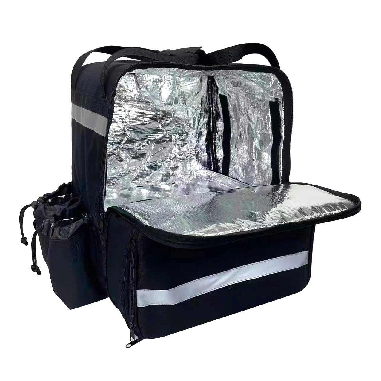 Delivery Bag Store Erweiterbarer Lebensmittel-Lieferrucksack mit 4 Getränkehaltern, Pizza-Liefertasche, isolierte Liefertasche mit reflektierenden Streifen für Fahrradlieferungen, für Uber Eats