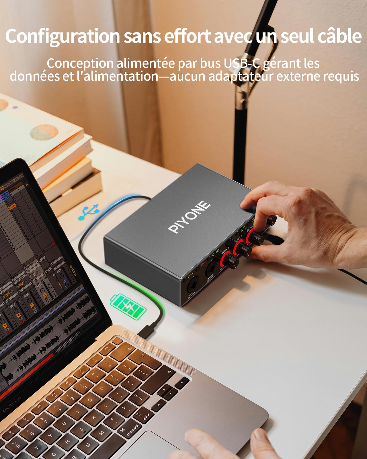 Interface Audio USB 2x2, 24 bits/192 kHz Carte Son Studio pour PC/Mac/iOS, Enregistrement, Podcast, Entrée XLR/TRS, 48V Phantom, Loopback, Monitoring Zéro Latence (Gris Alliage)