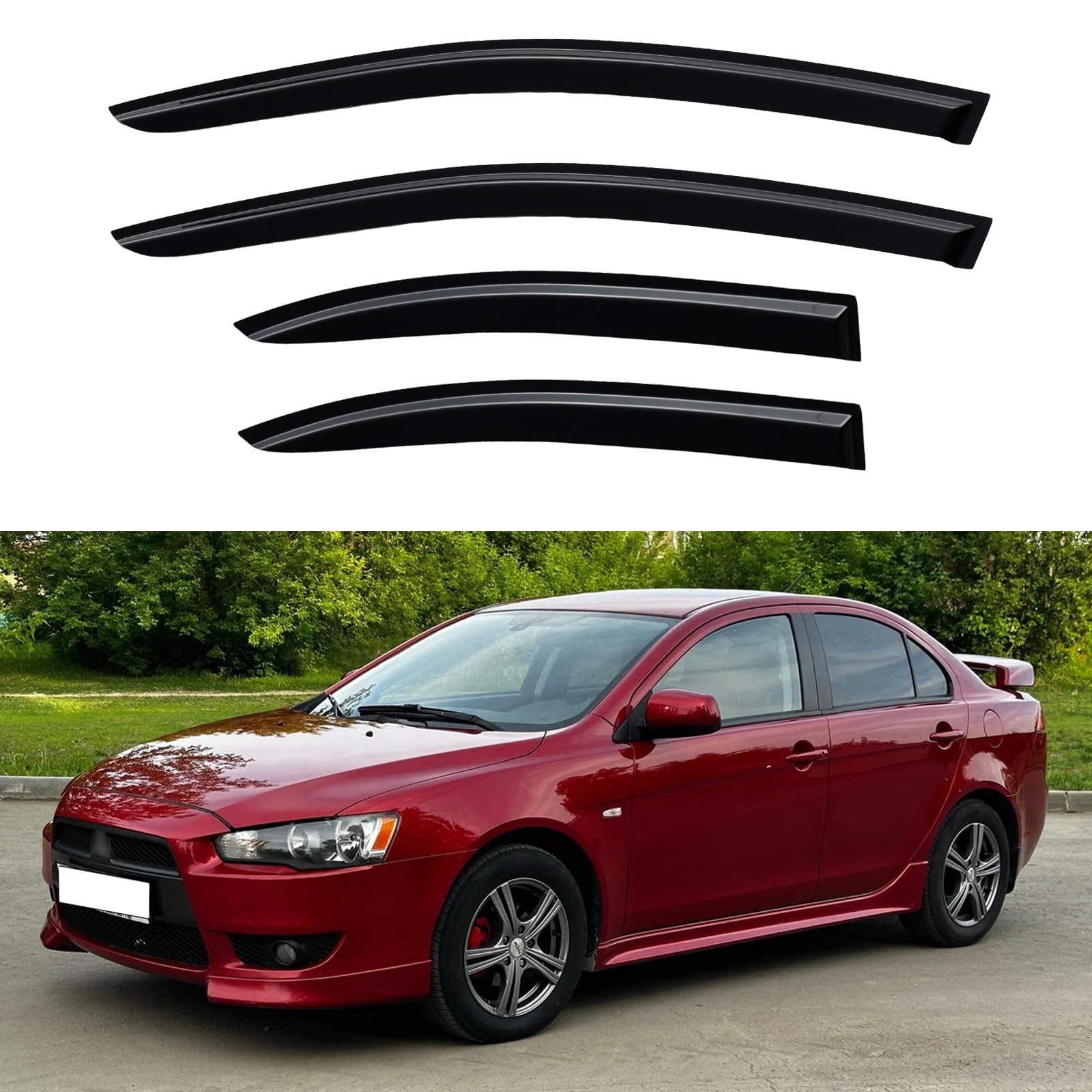 Window Visors Rain Guards for 2008-2017 Mitsubishi Lancer | Out-Channel Window Vent Wind Deflectors Visors Shades Protectors for 08-17 Mitsubishi Lancer