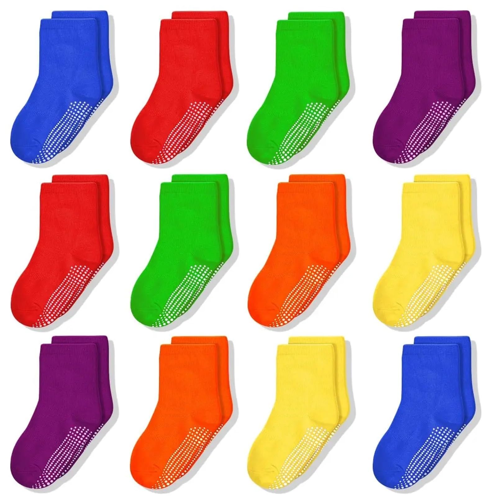 Calcetines Antideslizantes para Yoga 12 pares de calcetines antideslizantes a media pantorrilla for niños 0 a 10 años, adecuados for la escuela, el hogar, los viajes y deportes(3-5Y)