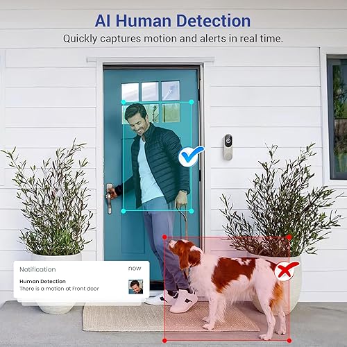 Miniatura 5 de Cámara de timbre de video inalámbrico de 1080p con visión nocturna, audio bidireccional y detección de movimiento AI, WiFi 2.4G, almacenamiento en