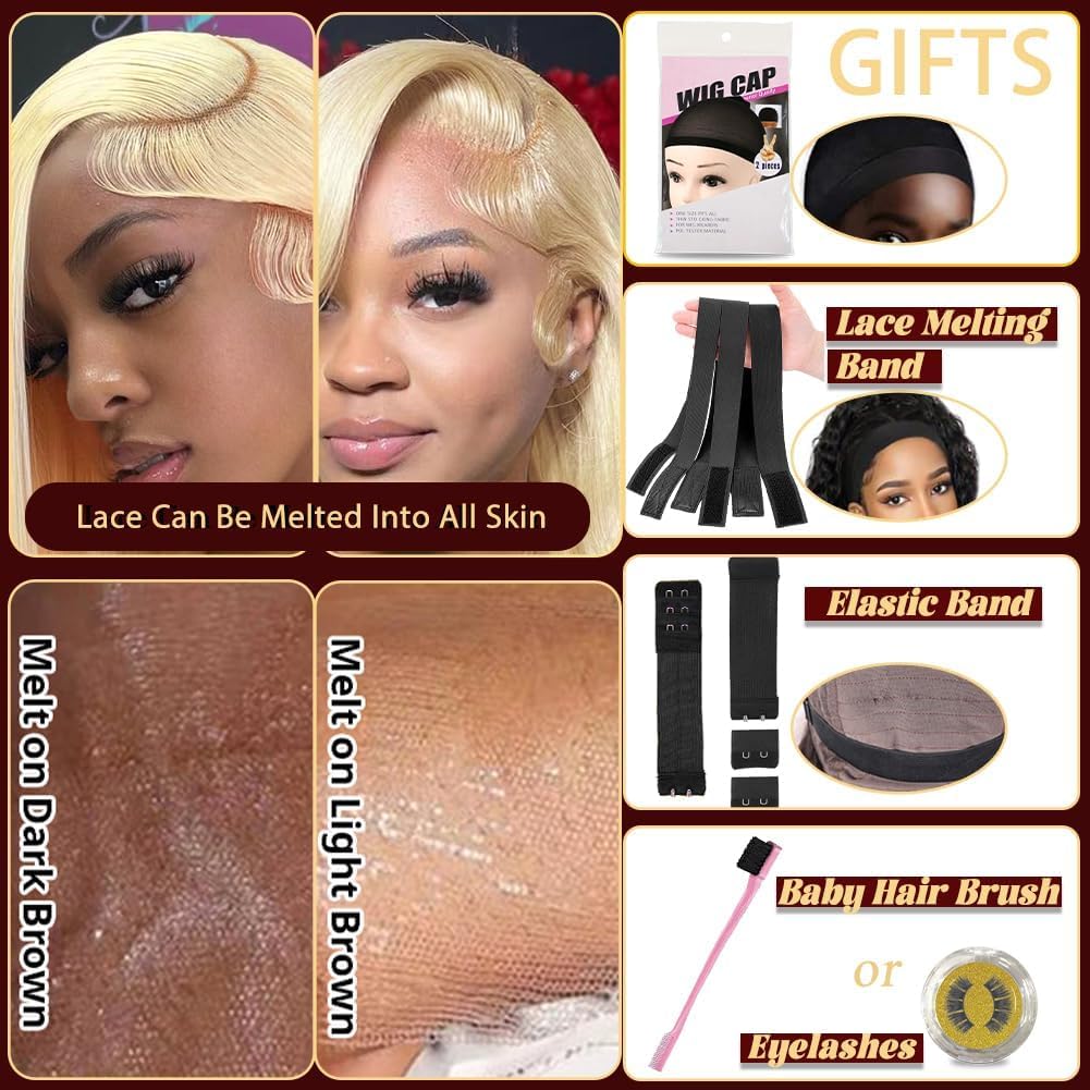 Azkiu 613 Lace Frontal Wig Human Hair 13x6 Hd Lace Blonde Straight Wigs Human Hair Pre Plucked With Baby Hair Bleached Knot Blonde wig Human Hair 220 Density 22 inch