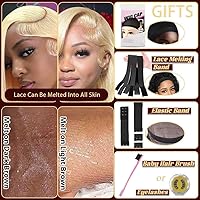 Vista 4 de Azkiu Peluca de cabello humano 613 con encaje frontal HD de 13 x 6 pulgadas, pelucas de cabello humano lacio rubio prearrancado con abuelitos, nudo