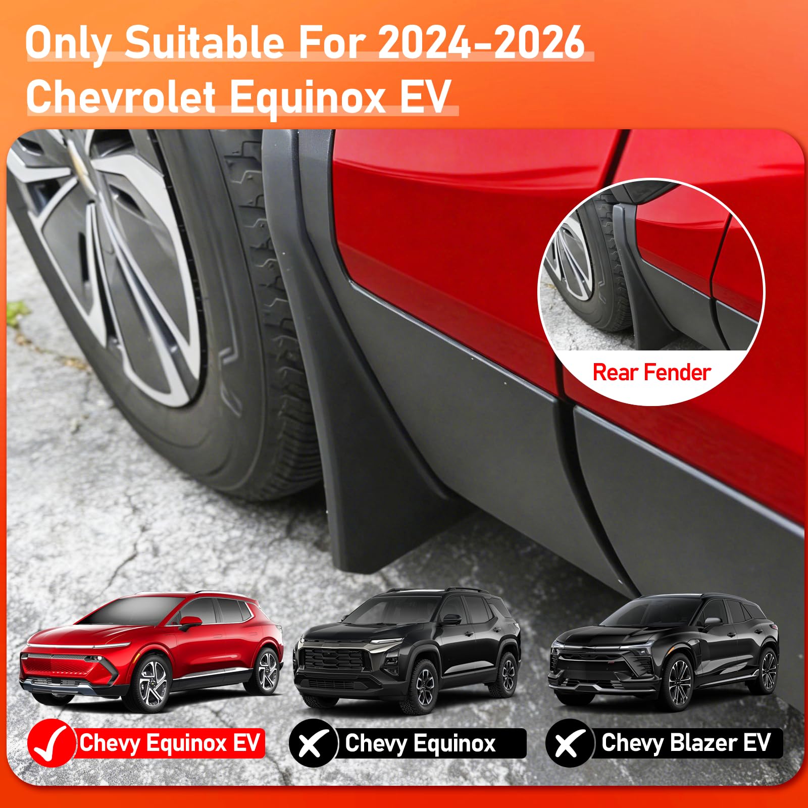 BZKXA Mud Flaps for Chevrolet Equinox EV 2024-2025,Upgraded Mudflaps Wheel Tire Splash Guards for Chevy Equinox EV Exterior Accessories,All Weather No Drilling Required 4PCS Fender — view 3