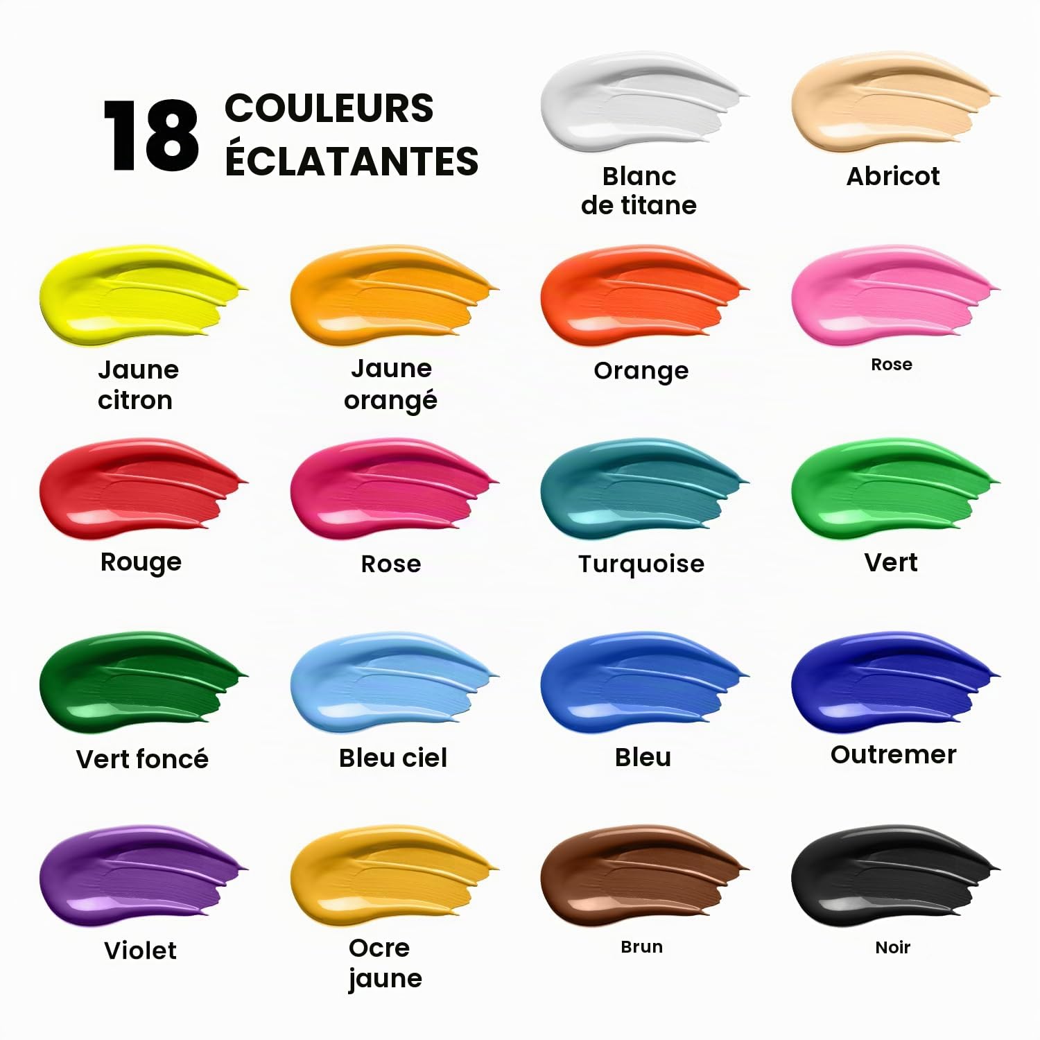 ARTFLY Peinture Acrylique Kit, Set de 18 Couleurs × 8.45oz/250ml, Non Toxique, Riche Pigmentée, Peintures pour Débutant et Artiste pour Papier, Roche, Bois, céramique, Tissu
