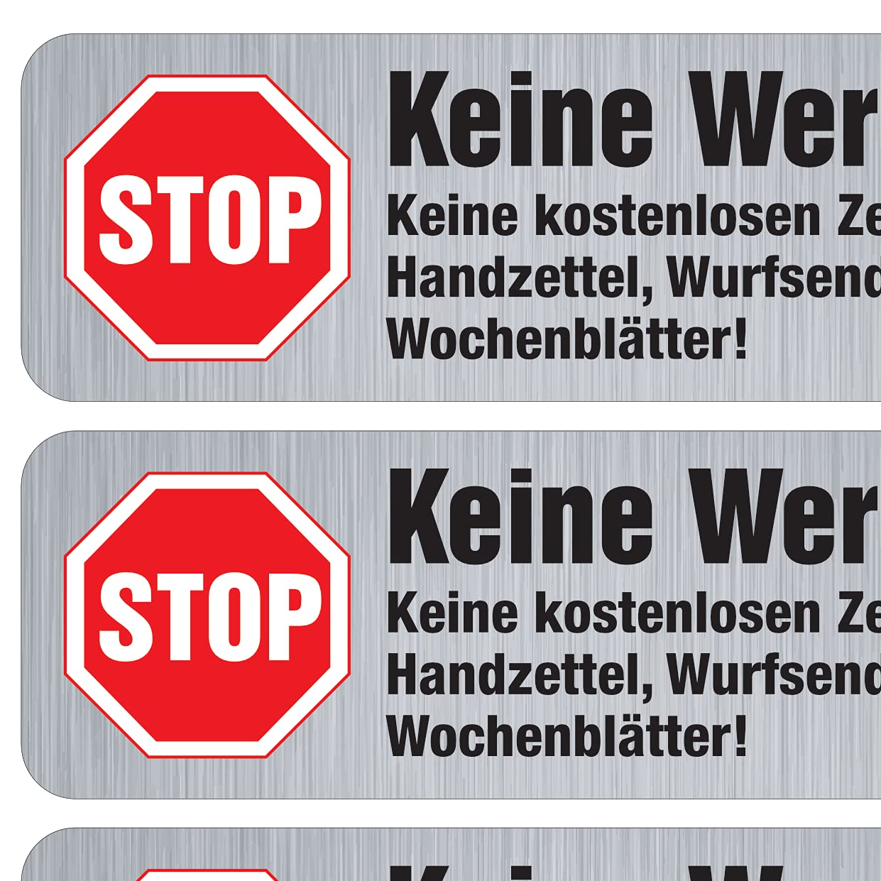 immi 4 St. XXL Keine Werbung Aufkleber, Edelstahl-Optik, 100x31mm