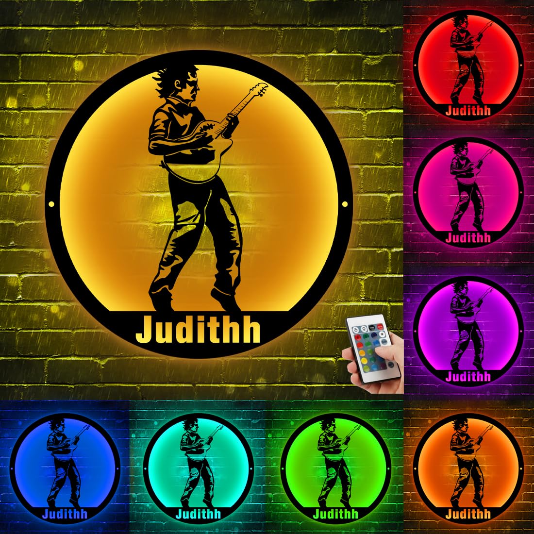 Personalized Guitarist Neon Sign for Wall Art, Custom Guitar Decor Lamp with Remote Control & 16 Color Changing Lights, Birthday Christmas Gifts for Music Lover Guitar Players (Style 7)
