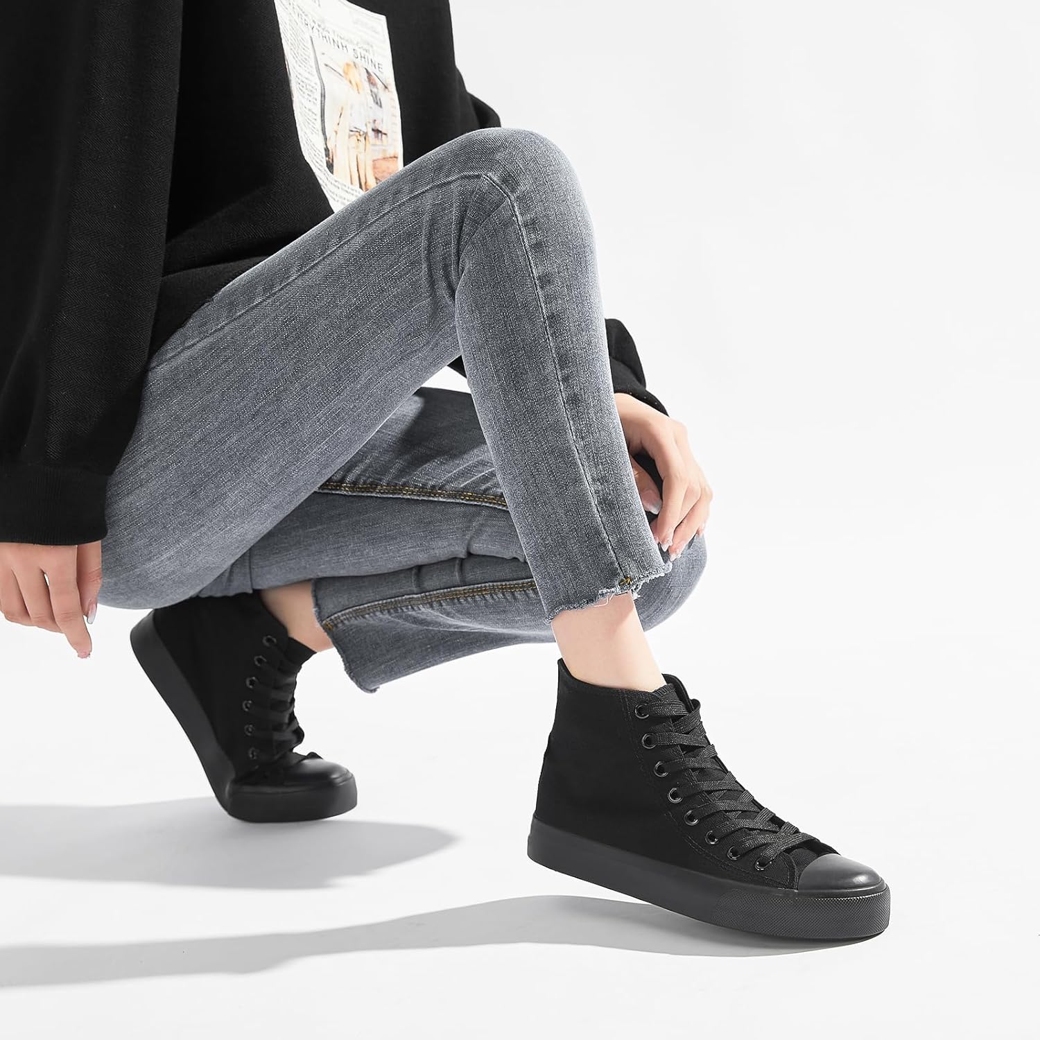 Womens Canvas Sneakers High Top Lace ups Casual Walking Shoes - Image 7