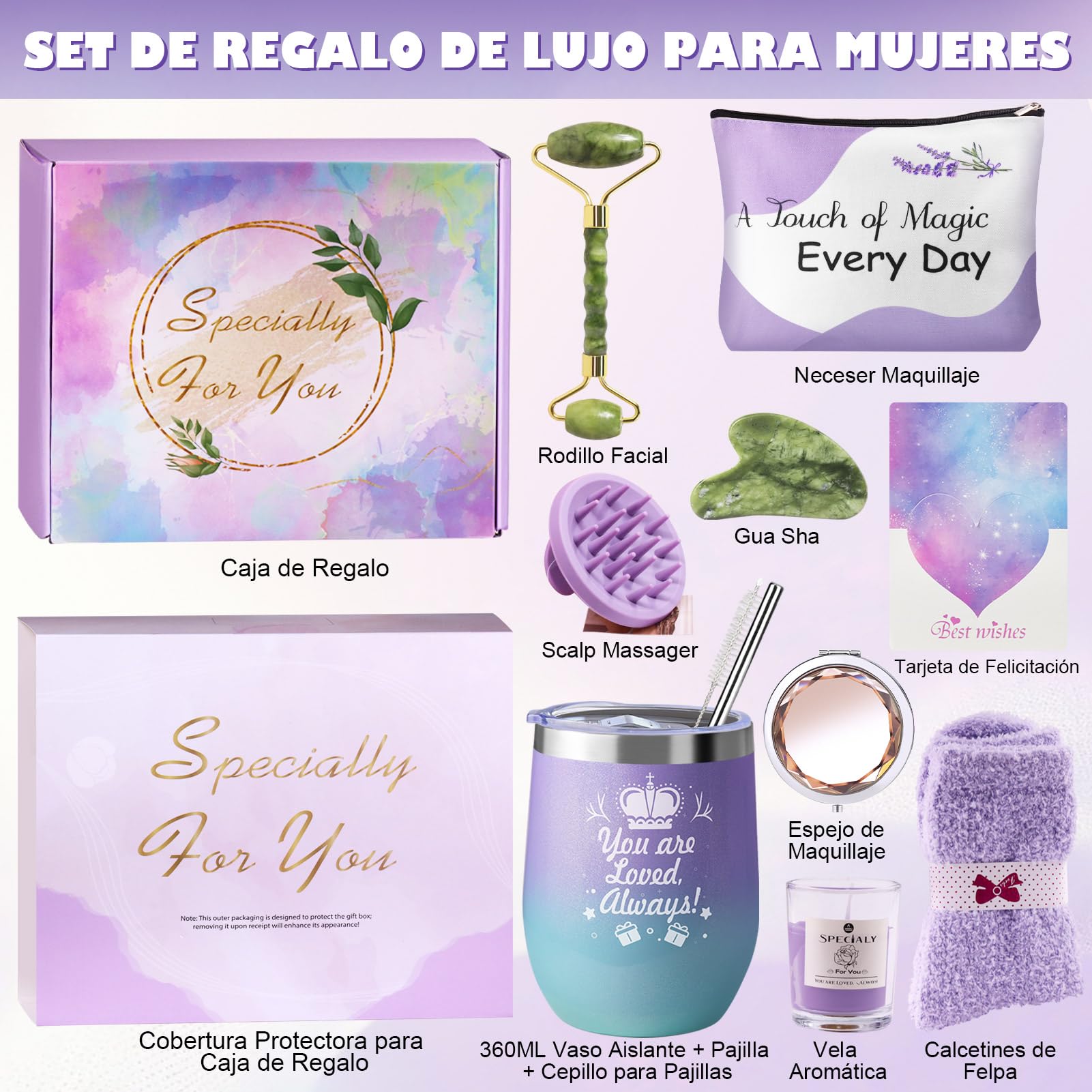 LIVEHITOP Regalos Originales para Mujer, Regalo Mujer Cumpleaños 10PCS Relajación Regalo Set Incluye Taza Termica Amiga Hermana Mamá Esposa San Valentín, Navidad, Día de la Madre