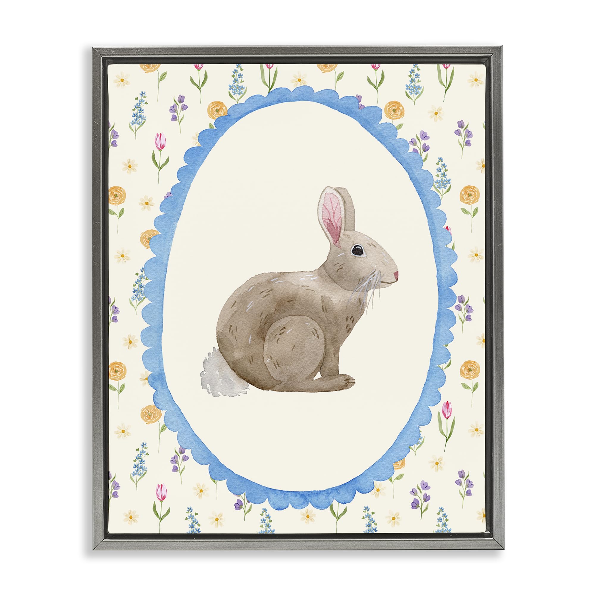 Stupell Industries Luster Gray (Matte) 'Delicate Spring Bunny Florals'| Floating Frame Canvas Art