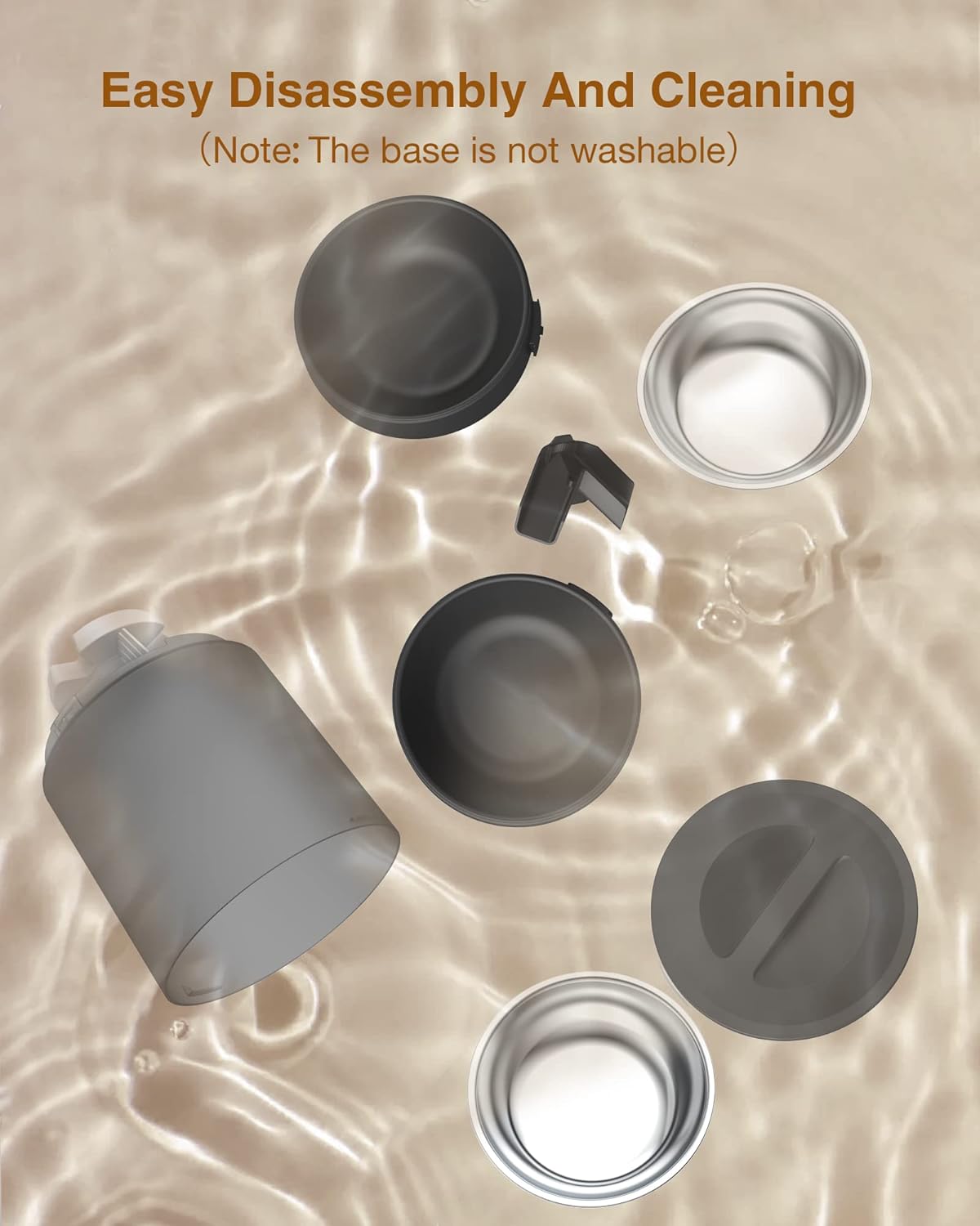 Disassembled parts of the feeder being cleaned